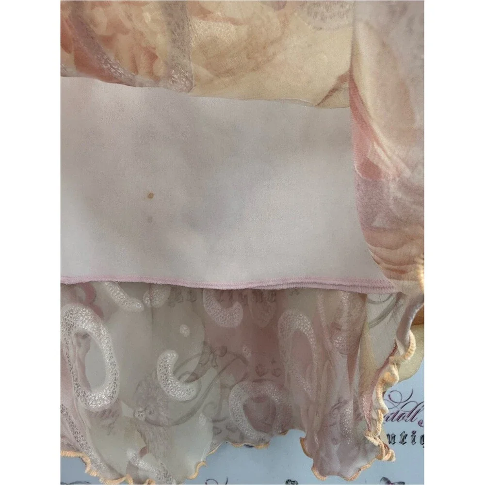 Skirt floral shiny vintage Floral Satin Slip Skirt in Peach and Cream